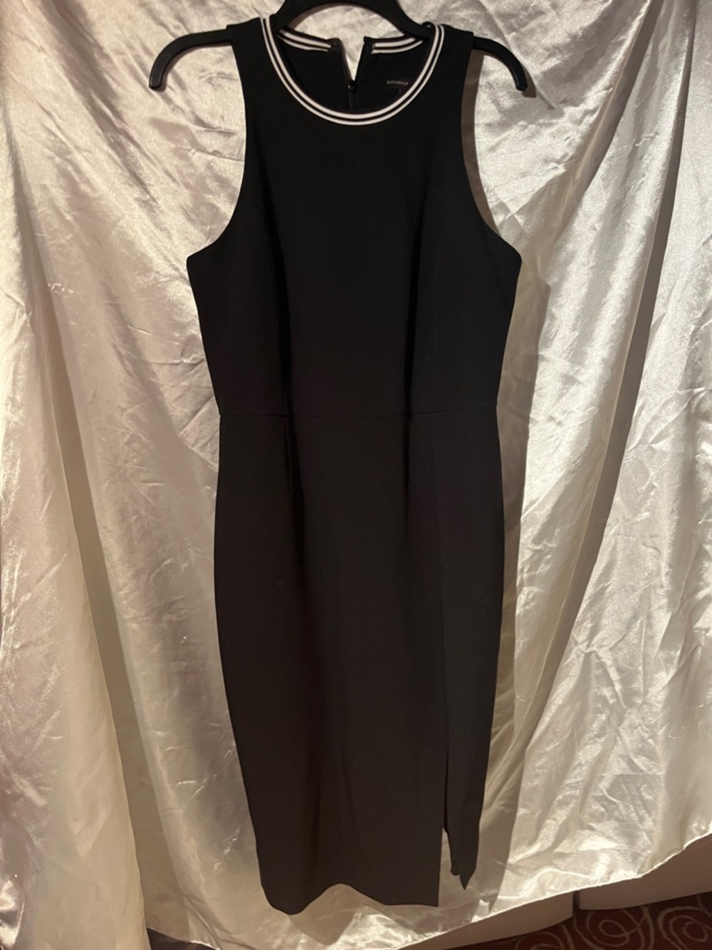 Banana Republic Black Midi Sheath Dress with White Neck Trim